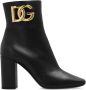Dolce & Gabbana Zwarte Leren Laarzen met DG Logo Uitgesneden Black Dames - Thumbnail 1