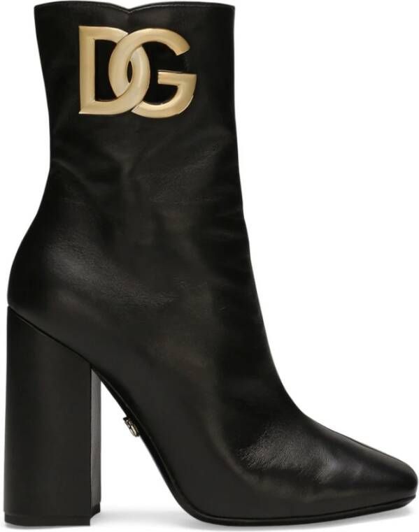 Dolce & Gabbana Logo-Plaque Leren Laarzen Black Dames