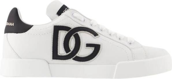 Dolce & Gabbana Witte Leren Sneakers Ronde Neus Vetersluiting White Dames