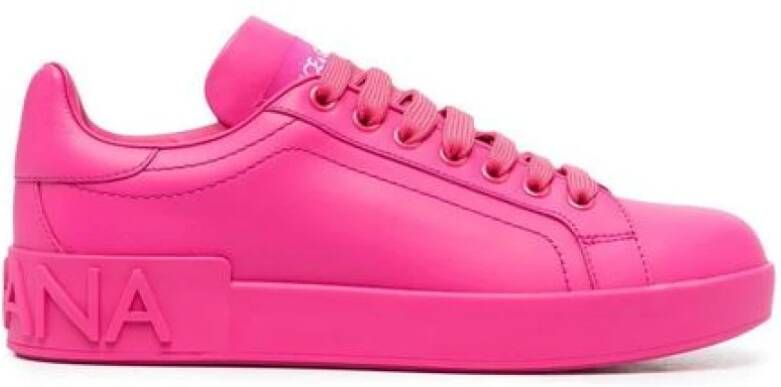 Dolce & Gabbana Fuchsia Portofino Sneakers met Rubber Logo Pink Dames