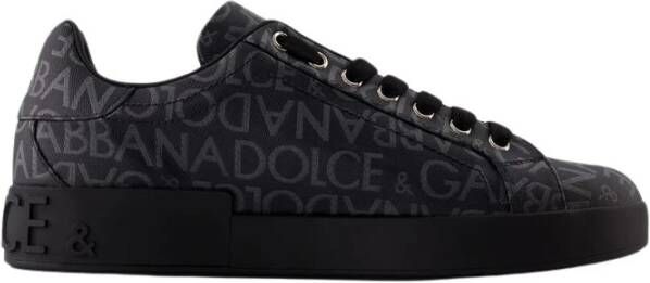 Dolce & Gabbana Zwarte Canvas Lage Sneakers met Logo Jacquard Black Heren