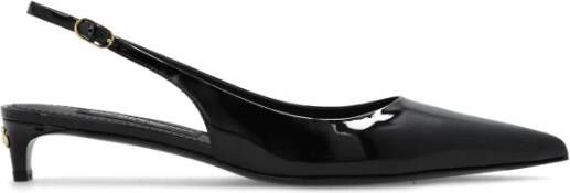 Dolce & Gabbana Patentleren Slingback Pumps met Gouden Metalen Logo Black Dames