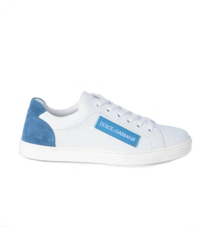 Dolce & Gabbana White Blue Leather Low Top Sneakers Shoes Wit Dames - Foto 3