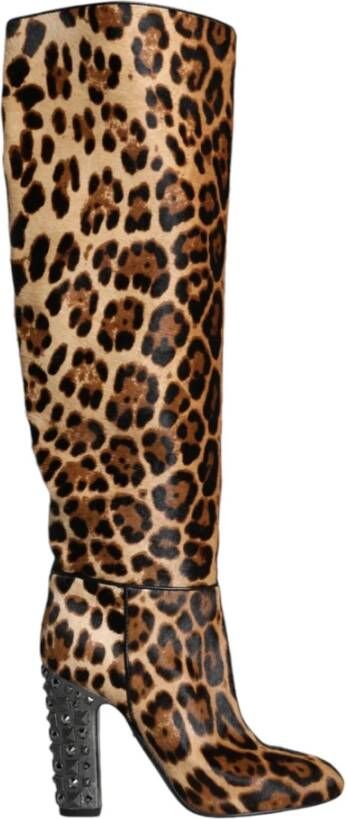 Dolce & Gabbana Luipaard Kniehoge Laarzen Beige Zwart