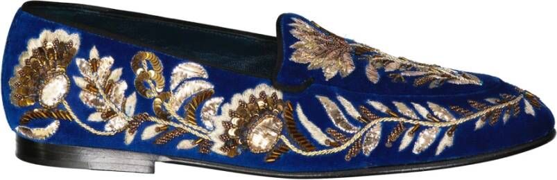 Dolce & Gabbana Luxe Blauwe Velvet Loafers Blue Heren