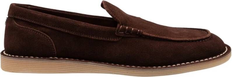 Dolce & Gabbana Bruine Platte Schoenen Logo Plaque Brown Heren