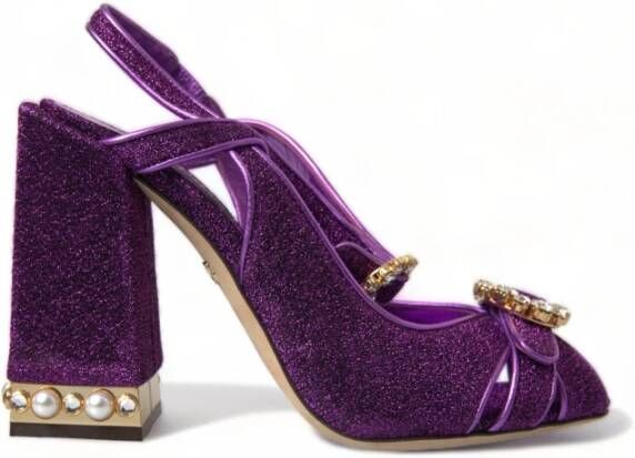 Dolce & Gabbana Paarse Kristallen Enkelband Sandalen Purple Dames