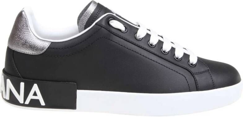 Dolce & Gabbana Portofino Leren Sneakers met Contrasterende Inzet Black Heren
