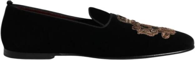 Dolce & Gabbana Luxe Velvet Loafers met Gouden Borduursel