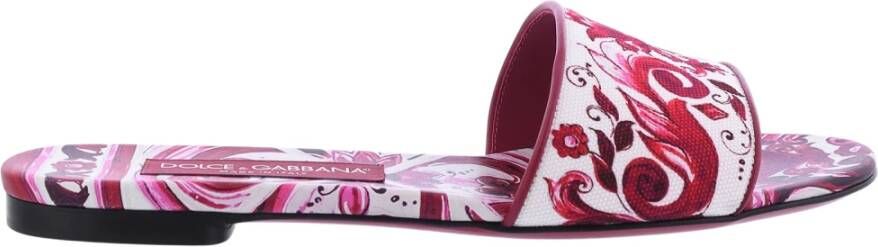 Dolce & Gabbana Fuchsia Majolica Print Platte Slides Pink Dames - Foto 2