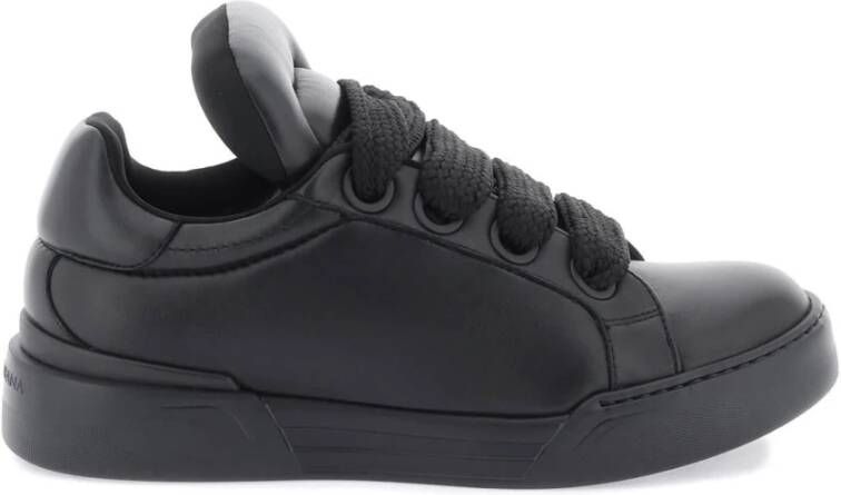 Dolce & Gabbana Zwarte Leren Sneakers Portofino Stijl Black Heren