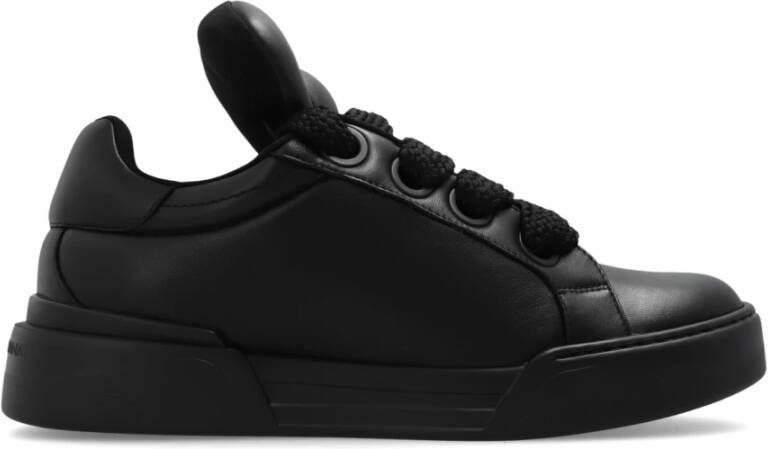 Dolce & Gabbana Zwarte Leren Sneakers Portofino Stijl Black Heren