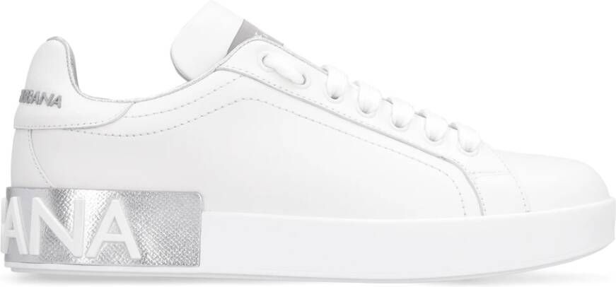 Dolce & Gabbana Metallic Leren Lage Sneakers White Dames