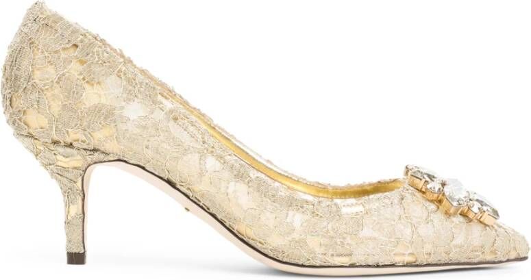 Dolce & Gabbana Gouden Bellucci Kant Lurex Pumps met Kristallen Yellow Dames