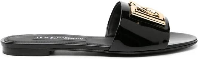 Dolce & Gabbana Patentleren Slides met DG Logo Black Dames
