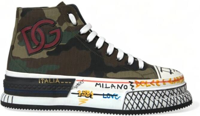 Dolce & Gabbana Multicolor Camouflage High Top Sneakers Multicolor Heren