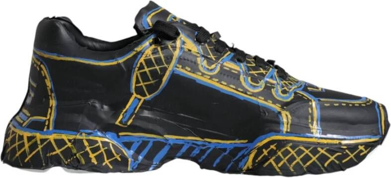Dolce & Gabbana Italiaanse leren sneakers met oversized rubberen zool Black Heren