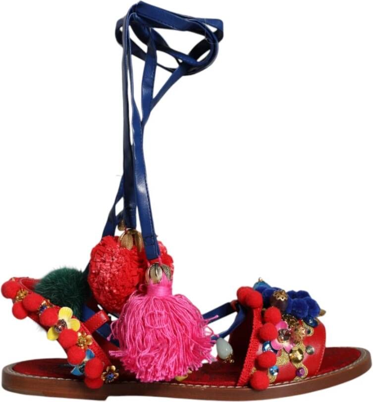 Dolce & Gabbana Multicolor Pom Bont Wrap Sandalen