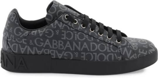 Dolce & Gabbana Zwarte Canvas Lage Sneakers met Logo Jacquard Black Heren