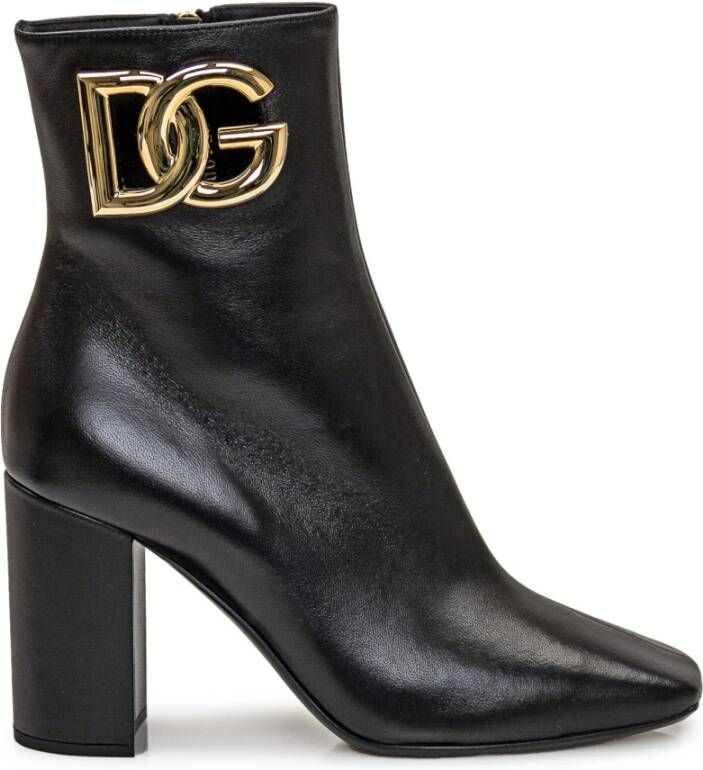 Dolce & Gabbana Zwarte Leren Laarzen met DG Logo Uitgesneden Black Dames