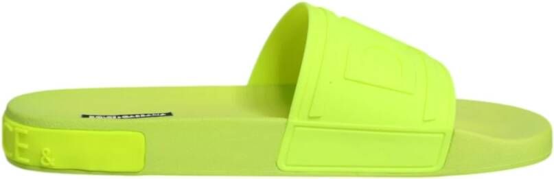 Dolce & Gabbana Neon Groene Rubberen Slides Sandalen
