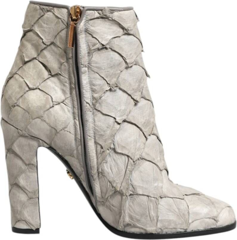 Dolce & Gabbana Off White Leren Enkellaarzen Schoenen