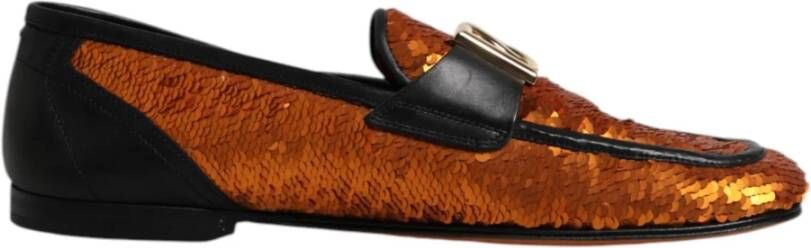 Dolce & Gabbana Oranje Sequin Versierde Heren Loafers