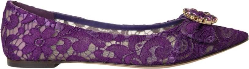 Dolce & Gabbana Lila Taormina Kant Kristal Loafers Schoenen Purple Dames