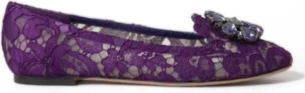 Dolce & Gabbana Paarse Kant Kristallen Platte Schoenen Purple Dames