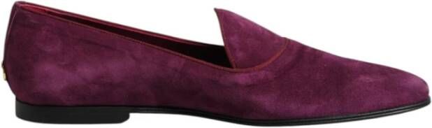 Dolce & Gabbana Paarse Velvet Slip-On Loafers Leren Zool