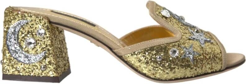 Dolce & Gabbana Gouden Pailletten Leren Hakken Sandalen Yellow Dames
