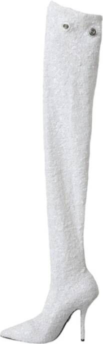 Dolce & Gabbana Witte Sequin Enkellaarzen Ss22 White Dames