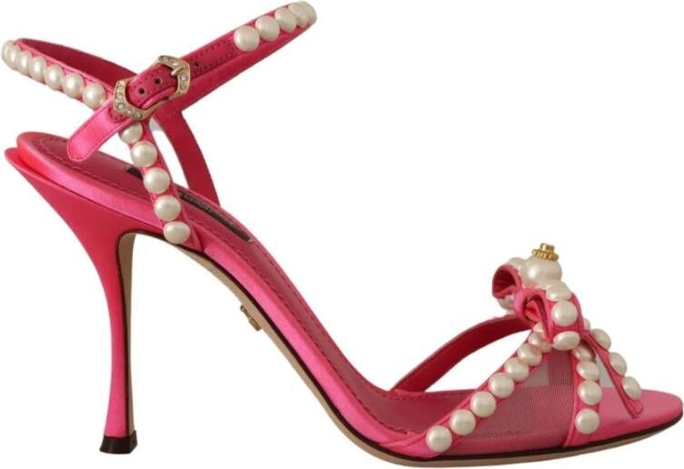 Dolce & Gabbana Glamoureuze Roze Satijnen Parel Kristal Hakken Pink Dames