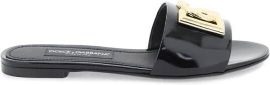 Dolce & Gabbana Patentleren Slides met DG Logo Black Dames