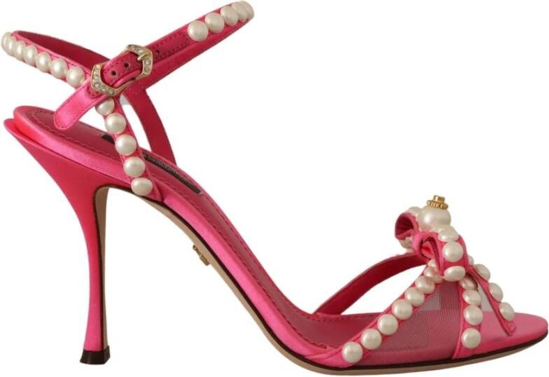 Dolce & Gabbana Pink Satin White Pearl Crystals Heels Shoes Roze Dames
