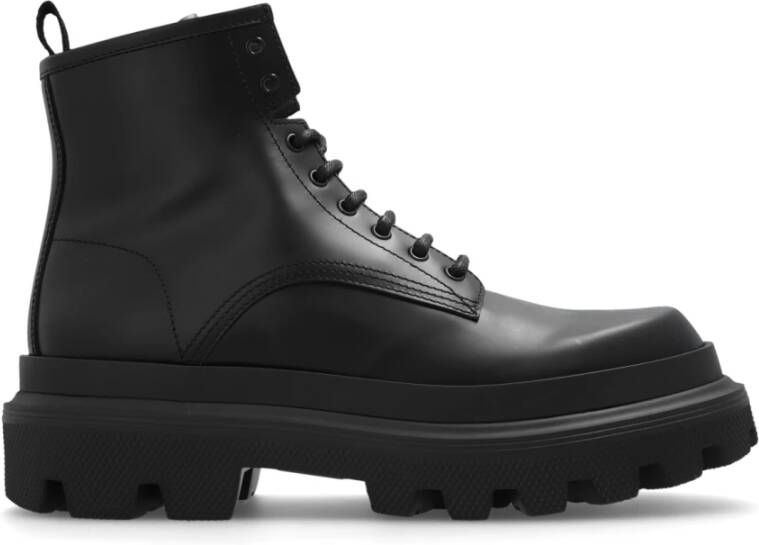 Dolce & Gabbana Trek Leren Gevechtslaarzen Black Heren