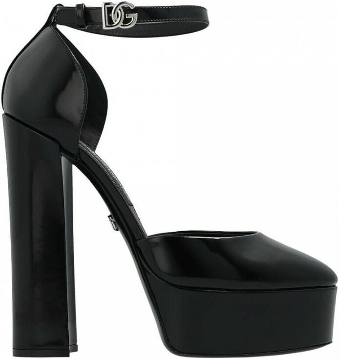 Dolce & Gabbana Verstelbare enkelband rondeeus leren pumps Black Dames