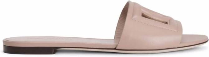 Dolce & Gabbana Platte Nude Logo Relief Sandaal