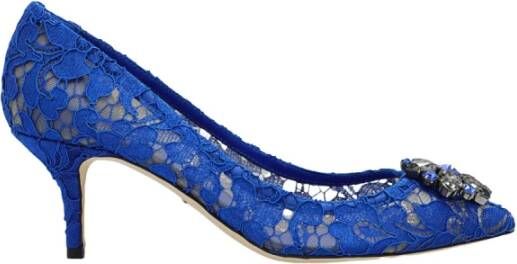 Dolce & Gabbana Elegante Kant Hakken met Juweelversiering Blue Dames