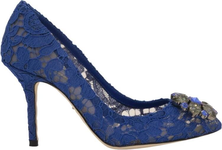 Dolce & Gabbana Elegante Kant Hakken met Juweelversiering Blue Dames