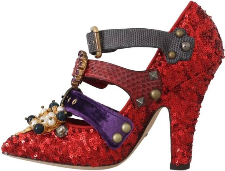 Dolce & Gabbana Rode Kristallen Studs Hakken Schoenen Mary Janes Bellucci Alta Moda Red Dames