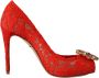 Dolce & Gabbana Rode Taormina Kant Kristal Hakken Pumps Rood Dames - Thumbnail 1