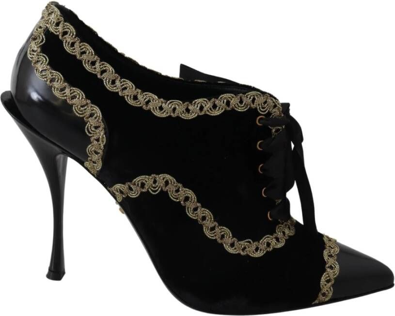 Dolce & Gabbana Black Embellished Velvet Mary Jane Pumps Shoes Zwart Dames