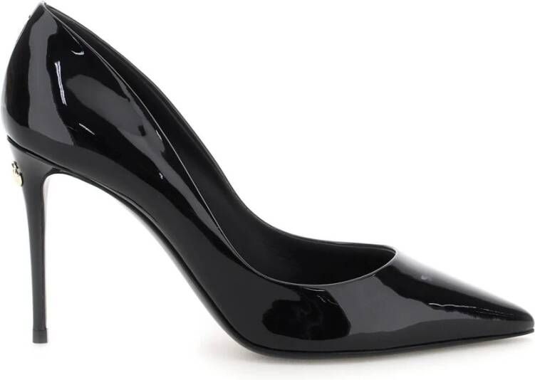 Dolce & Gabbana Zwarte Pumps van Lakleer met Gouden Logo Plaque Black Dames