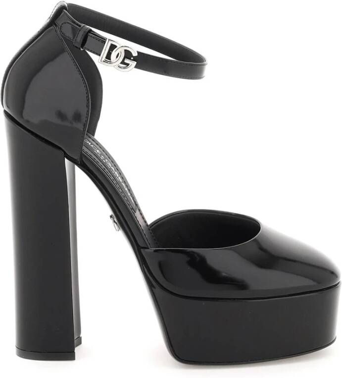 Dolce & Gabbana Verstelbare enkelband rondeeus leren pumps Black Dames