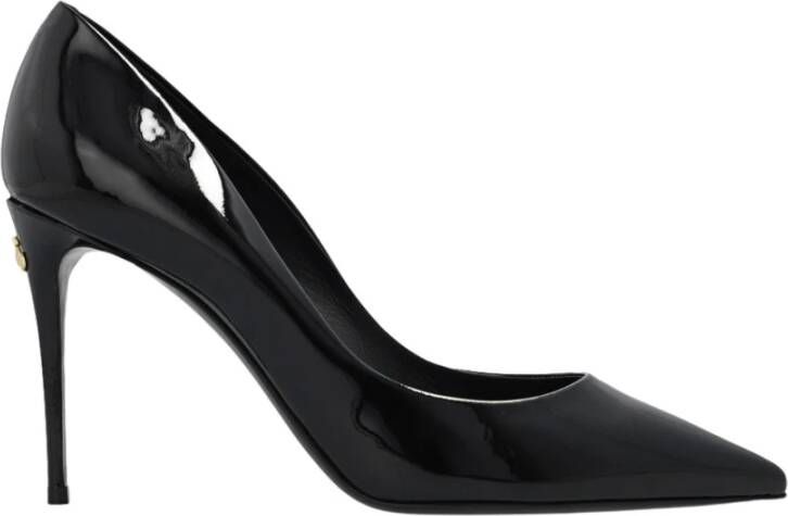 Dolce & Gabbana Zwarte Pumps van Lakleer met Gouden Logo Plaque Black Dames