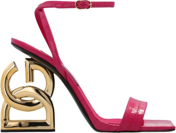 Dolce & Gabbana Verstelbare Enkelband Croco Sandalen Pink Dames