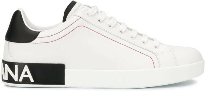 Dolce & Gabbana Portofino Sneakers Leren Sneakers met Baroklogo White Heren