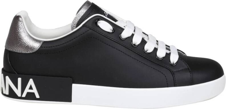 Dolce & Gabbana Portofino Leren Sneakers met Contrasterende Inzet Black Heren