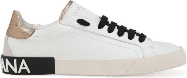 Dolce & Gabbana Witte Zwarte en Goudkleurige Portofino Lage Sneakers White Dames